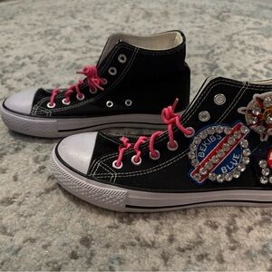 Black Ankle Boots with Pink Accents